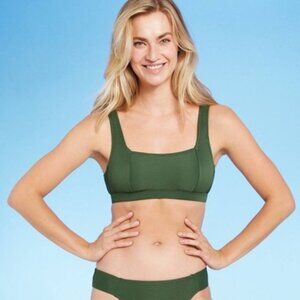 Women's Soft Ribbed Square Neck Bikini Top and bottom  - Green